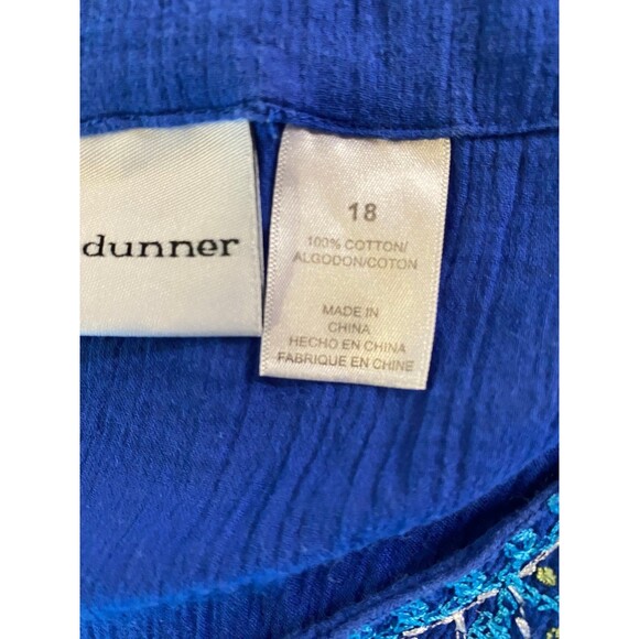 Alfred Dunner Women's Plus Sz 18 Blue Cotton Embroidered Embellished V-Neck Top - Picture 9 of 12